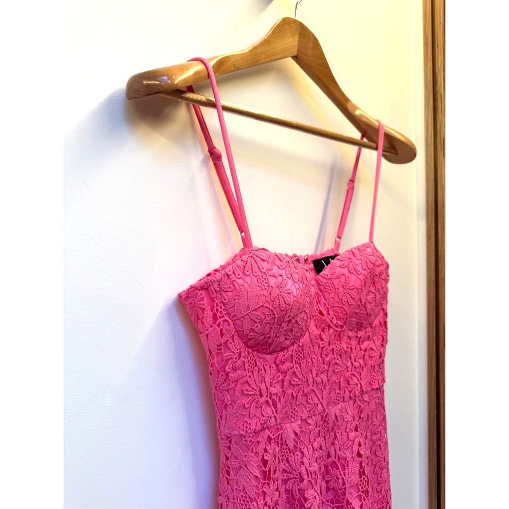 Lulus NWT Pink Crochet Fit & Flair Mini Dress Cocktail‎ NYE Holiday Wedding Sz S